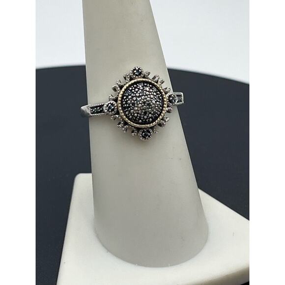 Designer 925 Sterling Silver 14K
Yellow Gold Blue Diamond Two Tone Ring Sz 7.5 - Picture 4 of 16